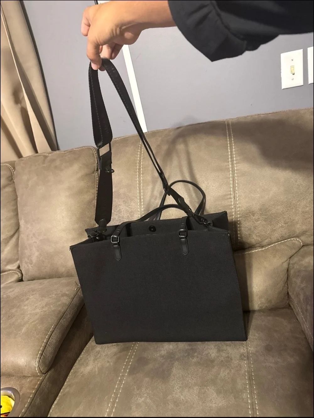 Steve Madden Black Messenger Tote with Front Zip Pocket